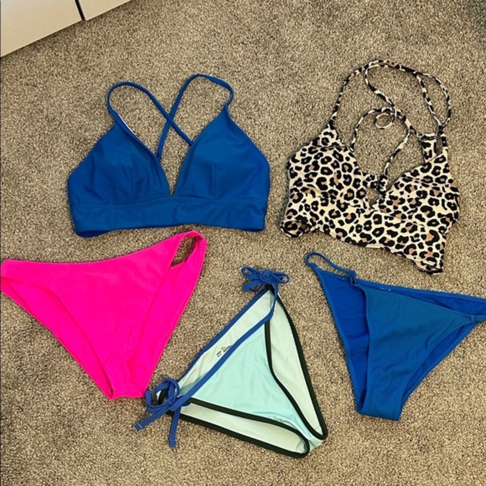 Aerie & SHEIN  Blue and Light Blue Cheetah Bikini bundle